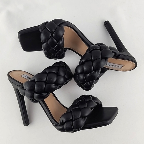 Steve Madden Women's Henley Black Heeled Puffy Braided Sandal Square Toe Sz 6.5M - Picture 8 of 12